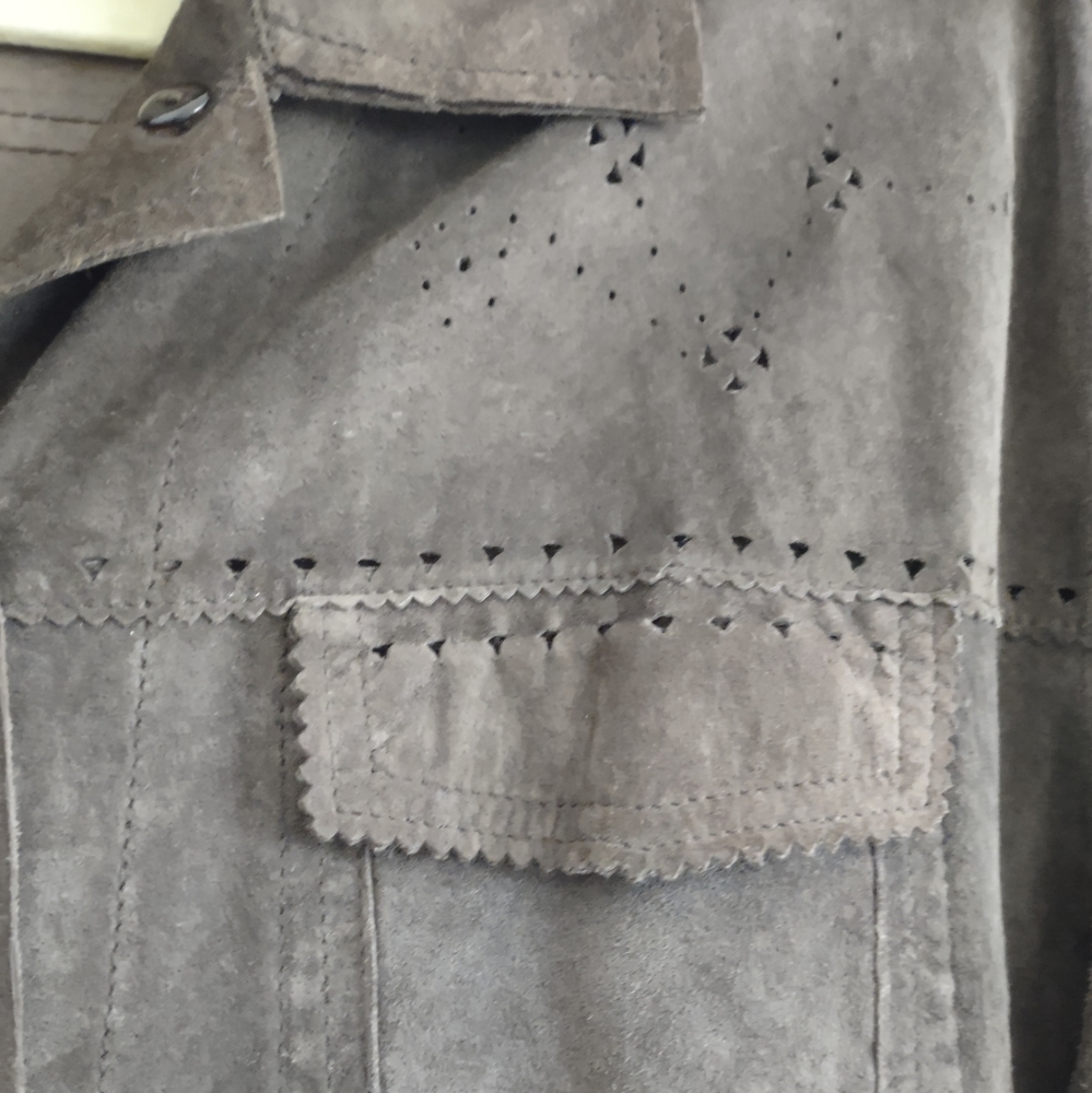 Chicos chocolate brown suede leather cut out jacket Sz 2 - Picture 6 of 7